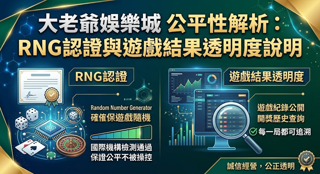 立即查看大老爺娛樂城 RNG 認證解析,掌握真實公正的遊戲體驗