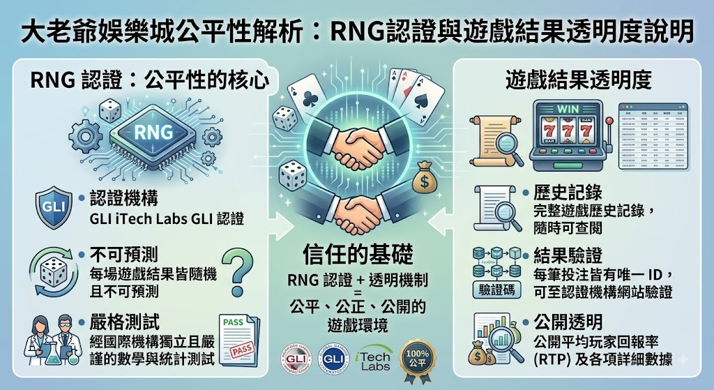 立即查看大老爺娛樂城 RNG 認證解析,掌握真實公正的遊戲體驗